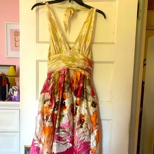 Adrianna Papell Silk Halter Beaded Party Dress